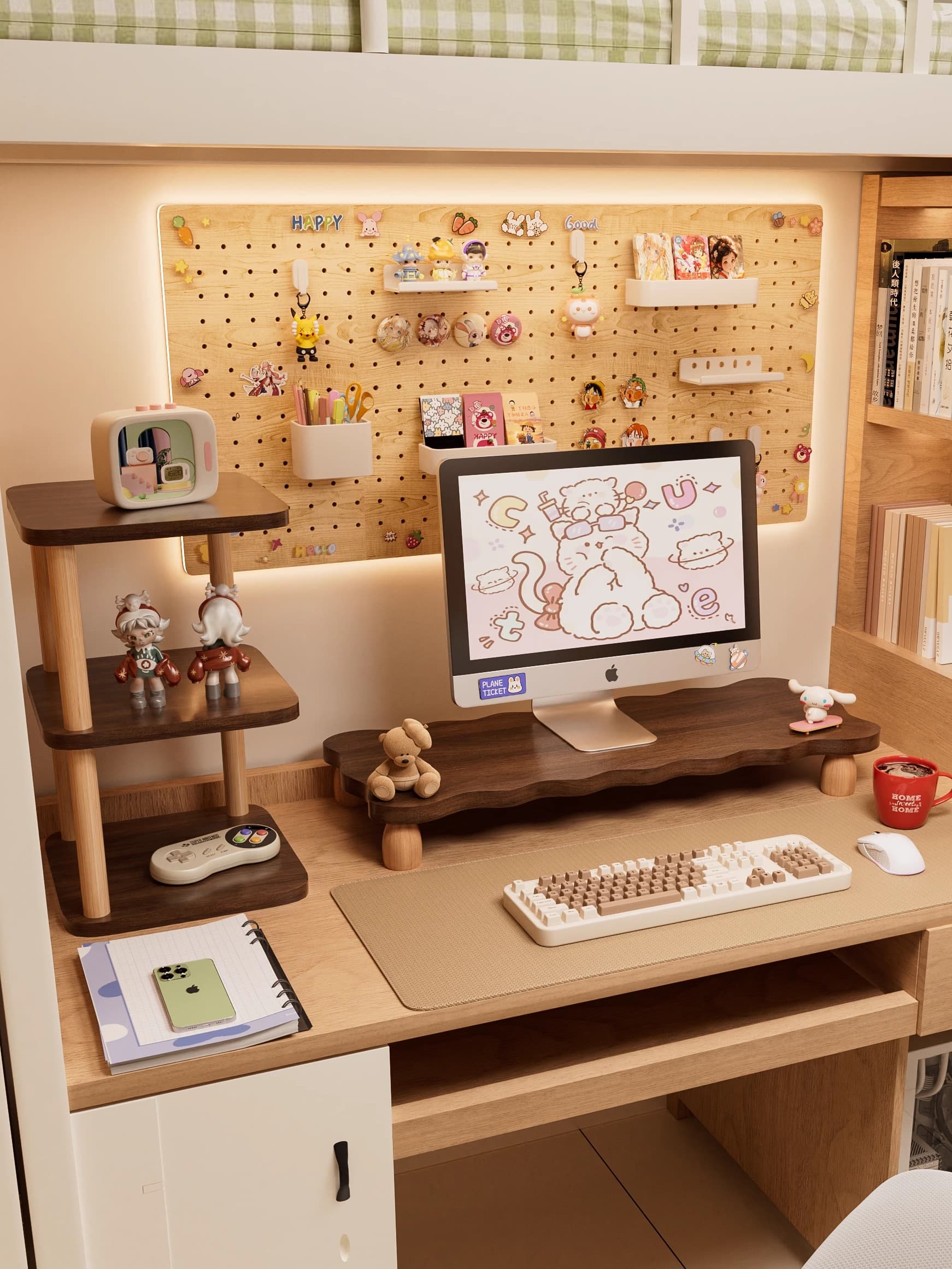 パソコンスタンド 木製モニター台 波型デザイン